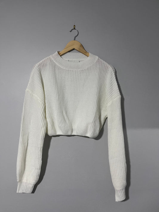 White Knit Sweater Cropped - Size 6